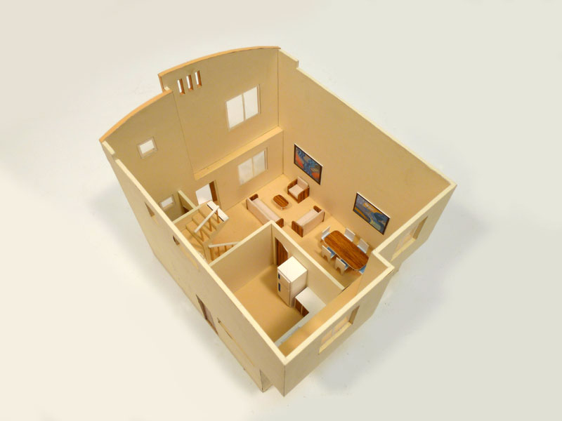 maqueta arquitectura casa 2pisos carton papel interior extraible 28x33x29 (18eu.) 1u